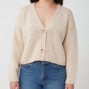 NWT The White Company Cotton V-Neck Knit Cardigan Tan Size Large